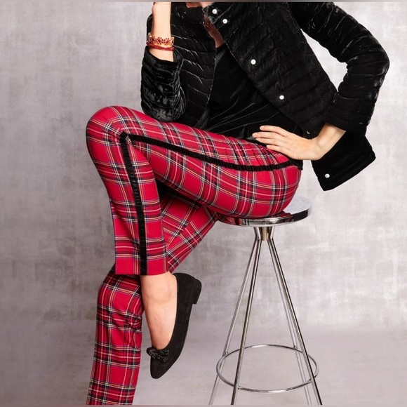 NWT-Talbots Slim Ankle Pants in Cherry Red Mountain Plaid - Picture 2 of 9